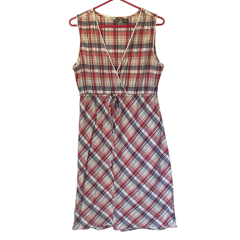 Eddie Bauer Plaid Sleeveless Dress Midi Lightweight Cotton Women’s Size 12
